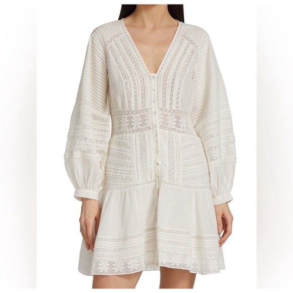 Veronica Beard Addilyn Pintucked Crochet Cotton Mini Dress Sz 4 New - Picture 1 of 13